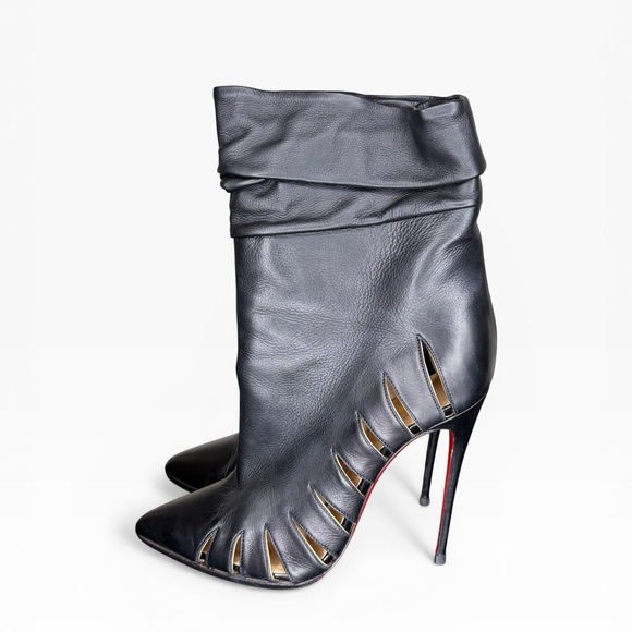 Christian Louboutin Black Leather Cutout Heeled Boots Size 38 - Picture 3 of 11
